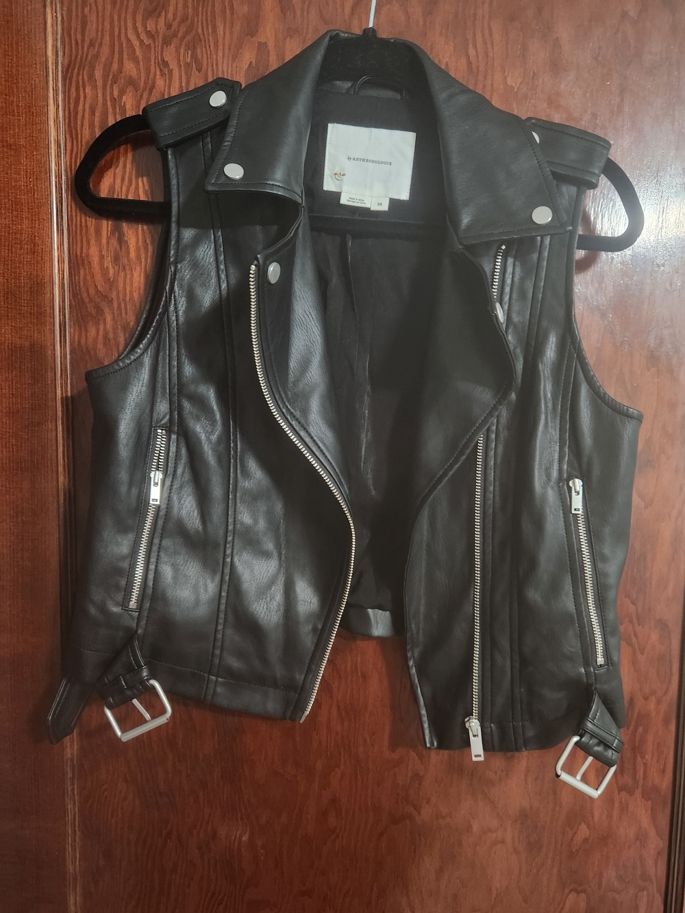 By Anthropologie Faux Leather Moto Vest Black NWOT XS